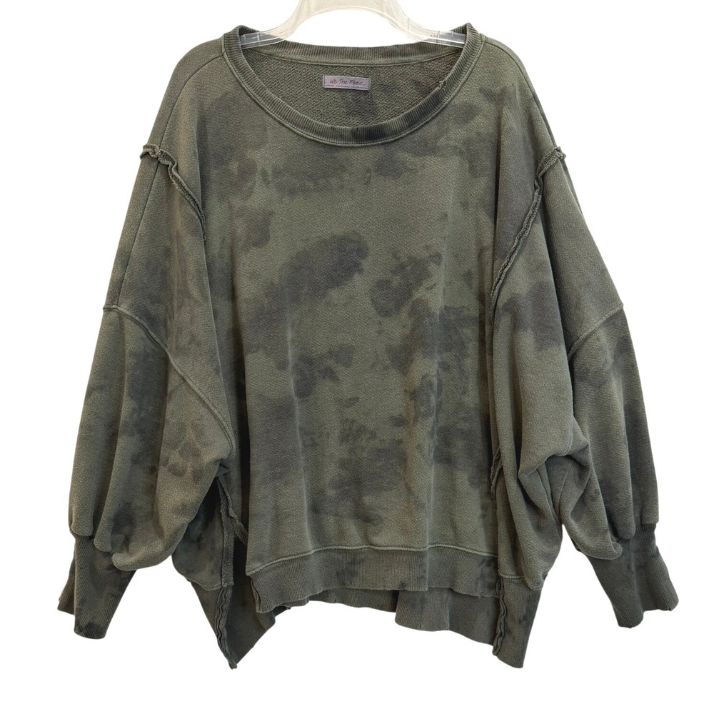 We The Free People Oversized Distressed Tie Dye Sweatshirt Green Medium